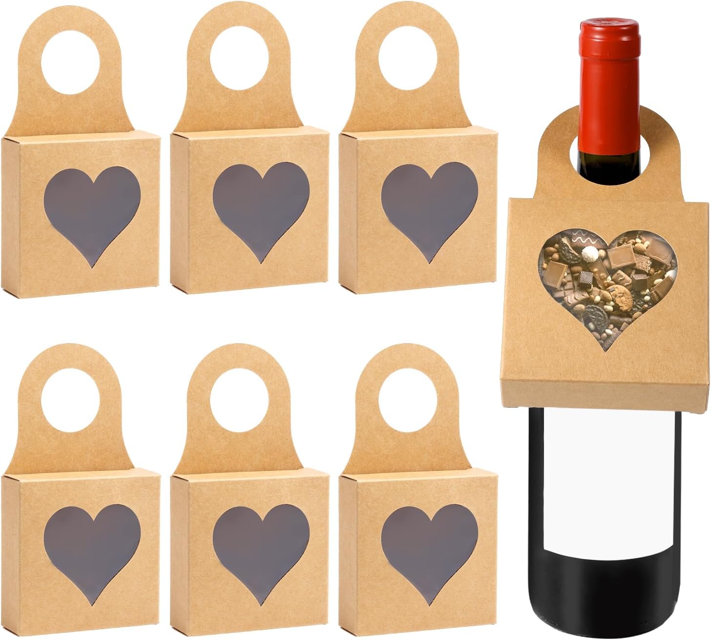 PEUTIER 6pcs Mini Wine Bottle Box Hanger with Heart Window