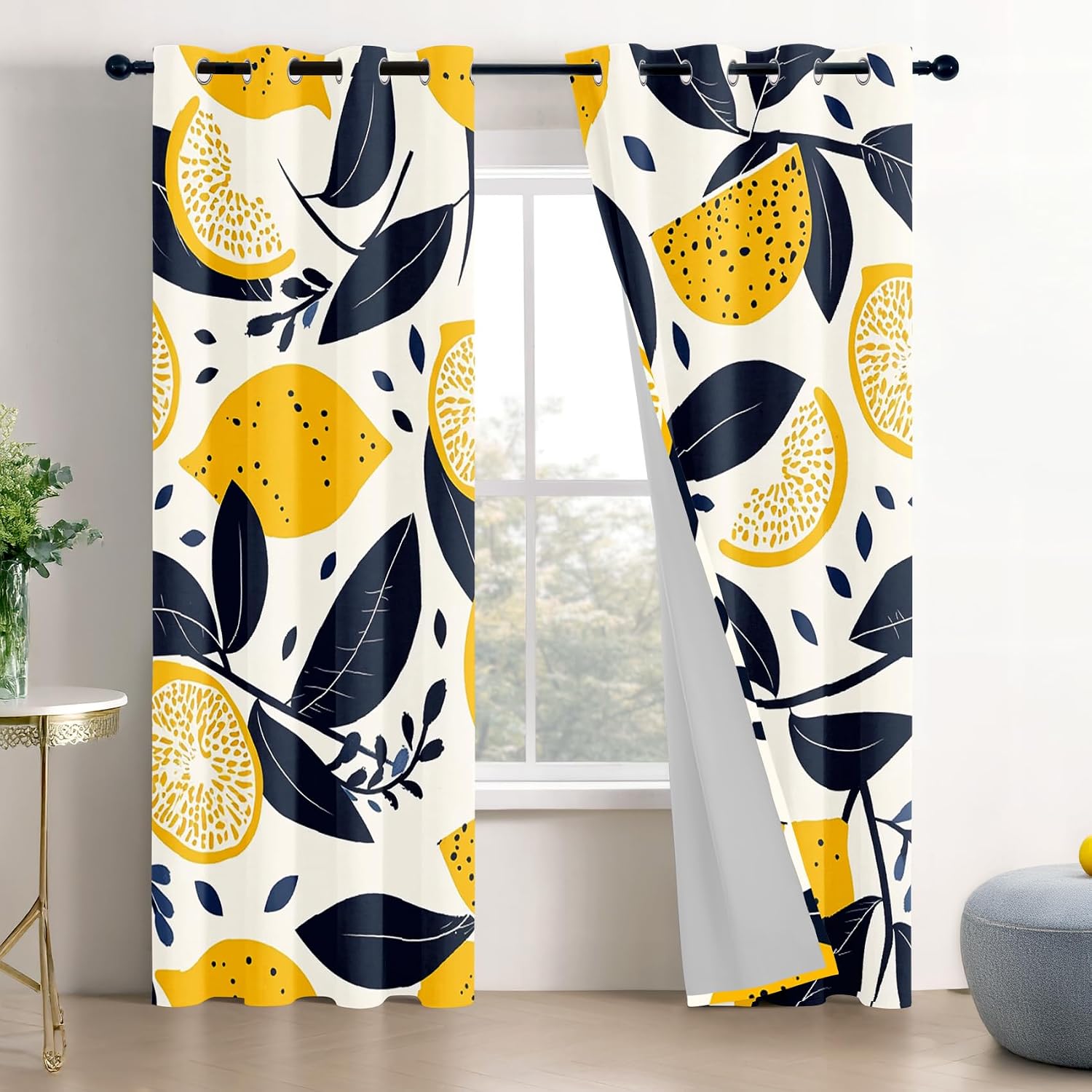 Lemon Curtains 63 Inch Length - Citrus Yellow Fruit Summer Patterned Blackout Curtains for Living Room Bedroom, Room Darkening Grommet Drapes Window Treatments, 2 Panel Set
