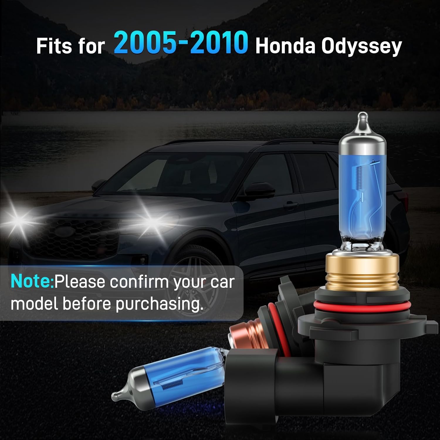 Fits for 2005-2010 Honda Odyssey Halogen Headlight Bulbs Combo, Ultra Bright 5000K White High Low Beam Headlight Bulbs, Plug and Play, 4 Pack