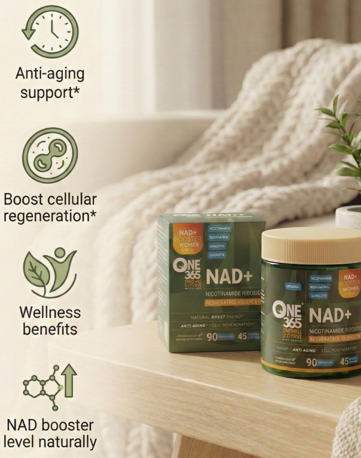 NAD + Supplement Liposomal Nicotinamide Riboside Resveratrol Quercetin Anti-Aging Antioxidant NAD Plus Booster Supplements for Women & Men Hair Skin Nails 90 Capsules NMN Alternative 800mg