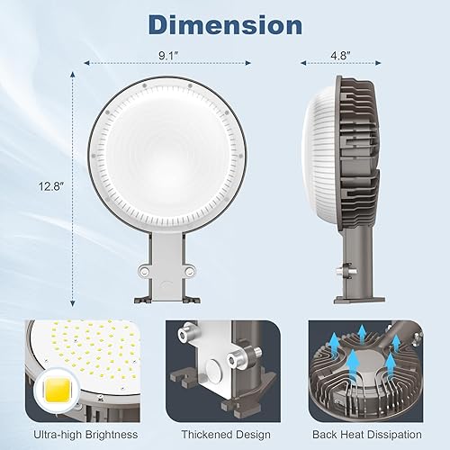 Miniatura 6 de KUKUPPO Luz LED de granero con certificación ETL, 120 W, luz de atardecer a amanecer, 5000 K, luz diurna, 14400 lm, IP65, impermeable, luces de