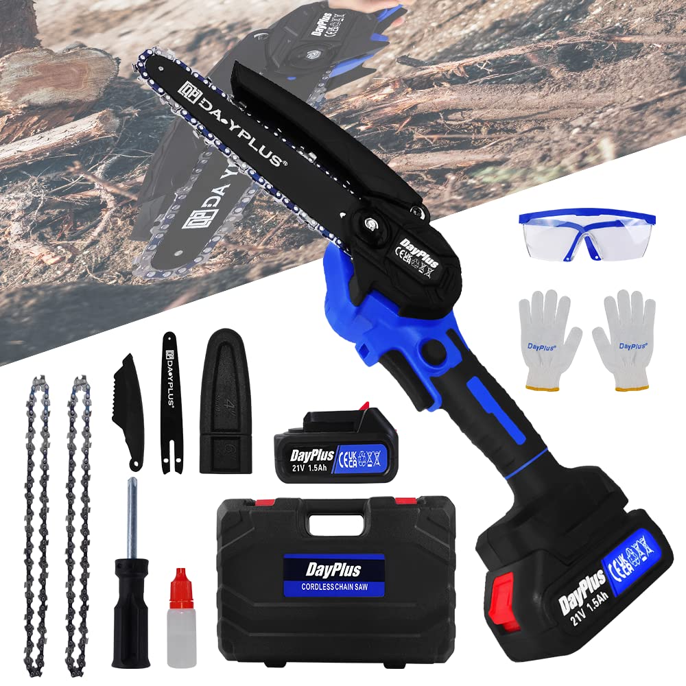 Motosierra eléctrica de 21 V con batería de 6 pulgadas, con batería y cargador, motosierra eléctrica portátil con 2200 rpm, para tijeras de jardín, agricultura, rancho