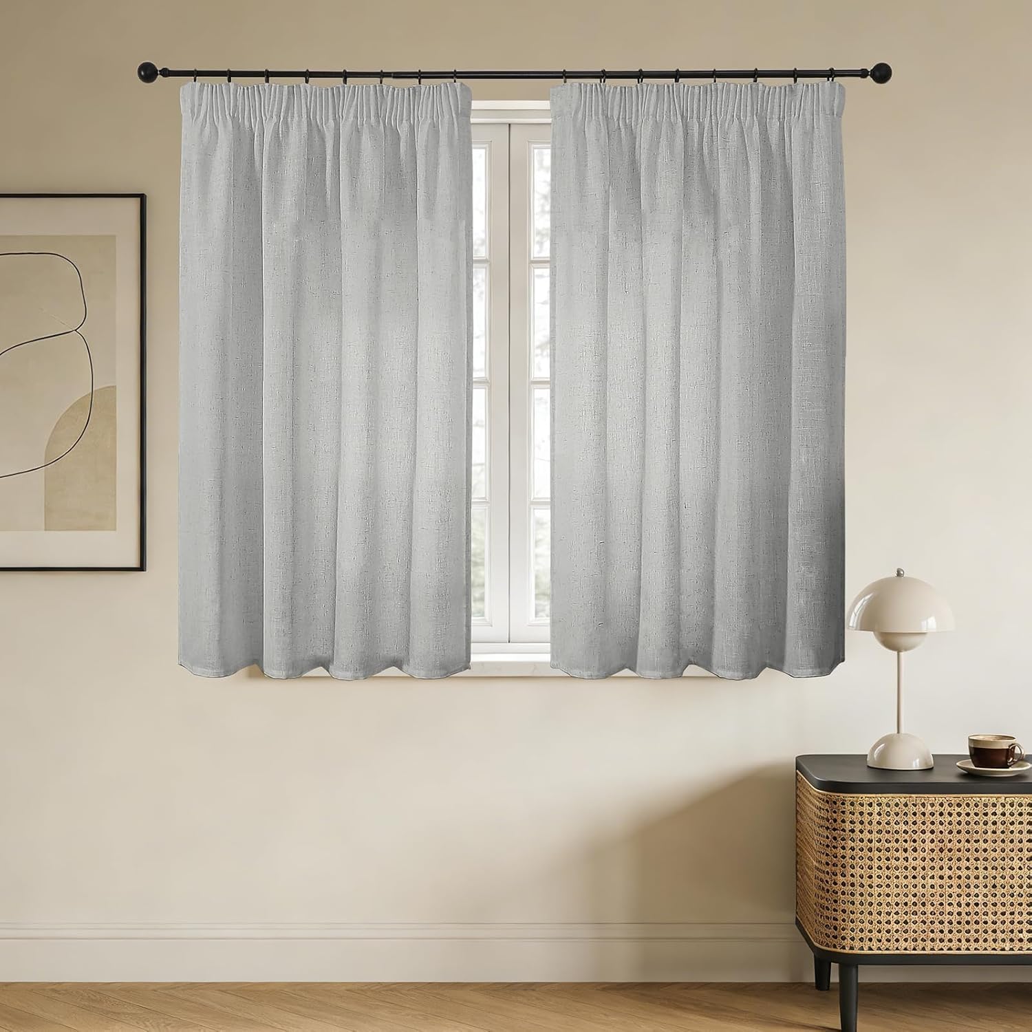 Joydeco Leinen Gardinen mit Kräuselband 2er Set 225x140 HxB Voile Leinenvorhänge für Schienen Halbtransparente Leinenoptik Wohnzimmer Schlafzimmer
