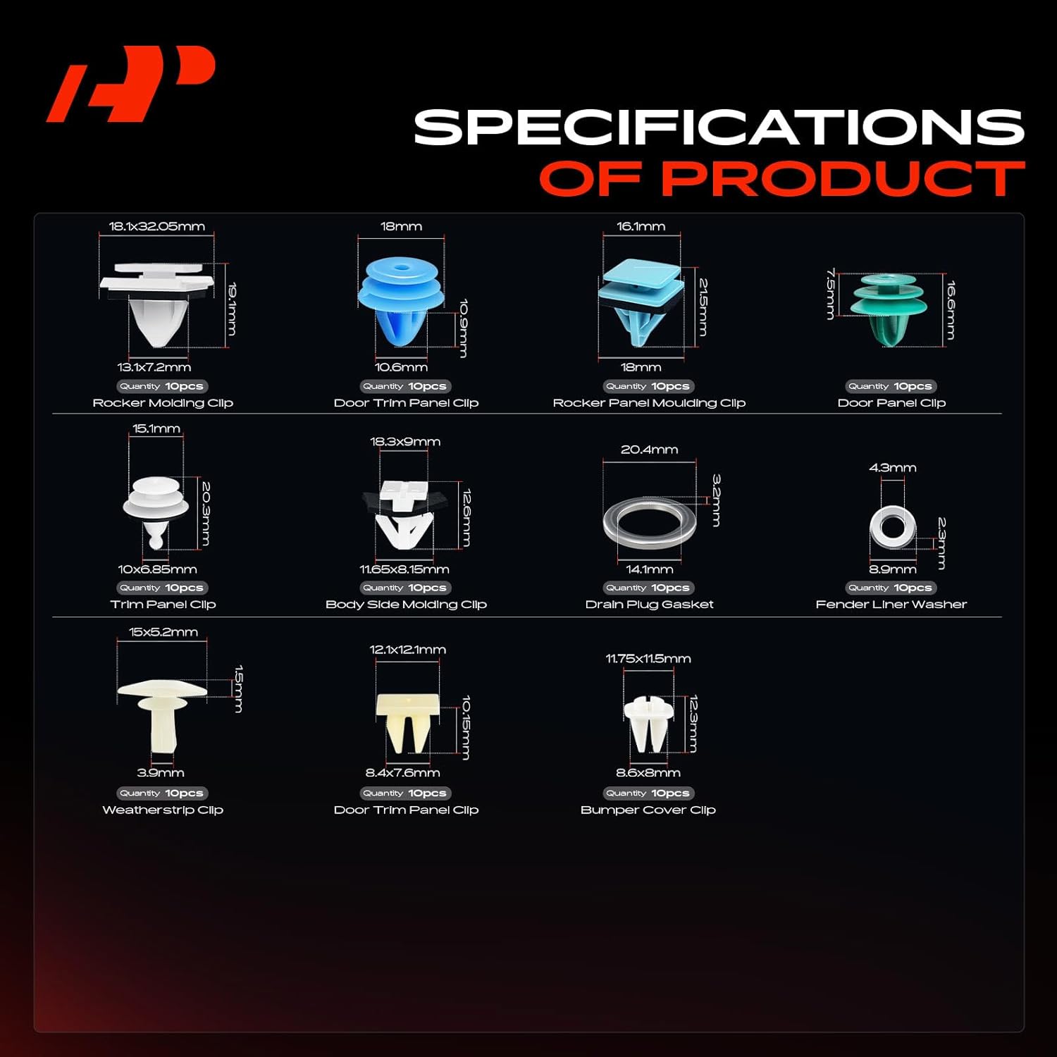 A-Premium 270-Pack (19-Type) Car Retainer Clip Kit Compatible with Genesis G90 2017-2022 Bumper Fender Liner Trim Panel Auto Push Pin Plastic Rivet Fastener Replacement Set w/Removal Tool