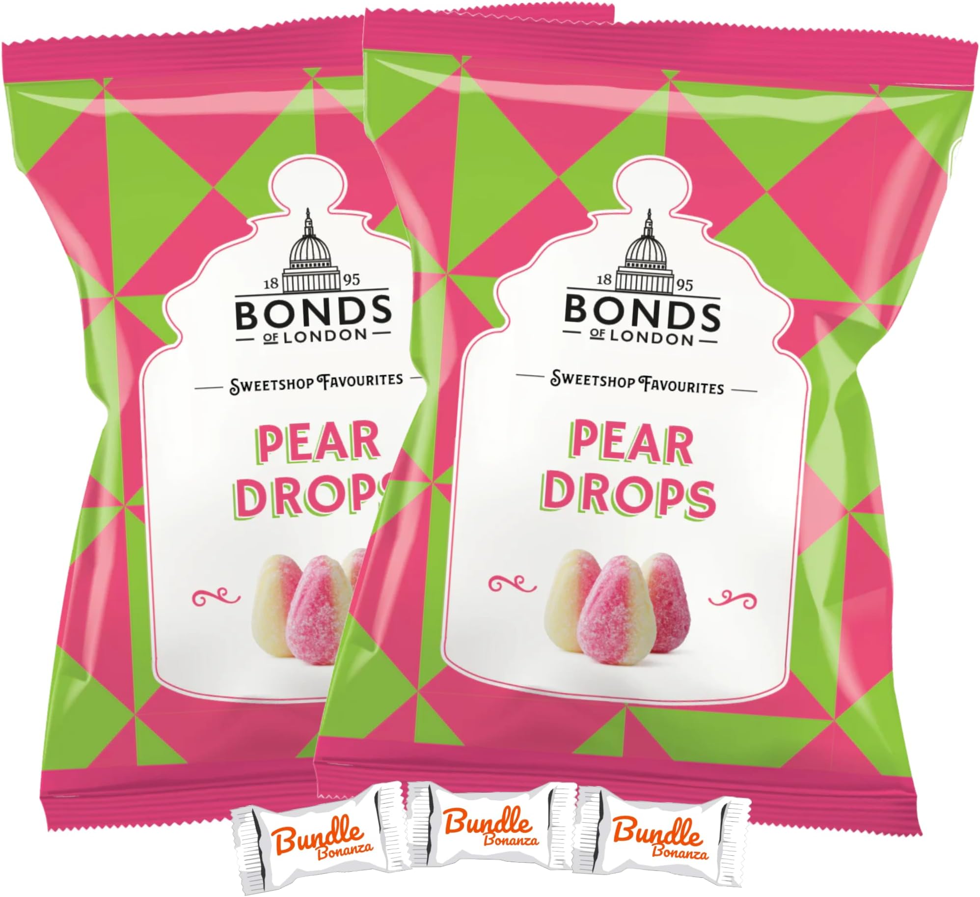 Bonds of London PEAR DROPS Flavored British Import (2 Pack) W/Bundle Bonanza Candy