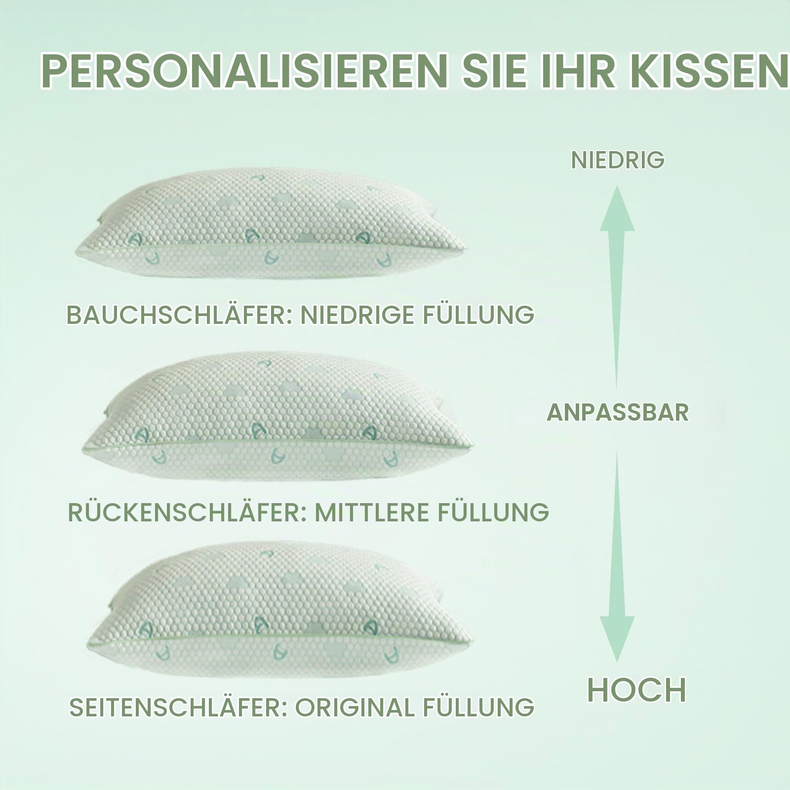 ACCURATEX Kühlendes Memory Foam Kissen 40×80 cm 2er Set, höhenverstellbar | beidseitig kühlend, zerkleinerte Memoryschaum-Füllung, Nacken- & Schulterentlastung, für Rücken- & Bauchschläfer, OEKO-TEX