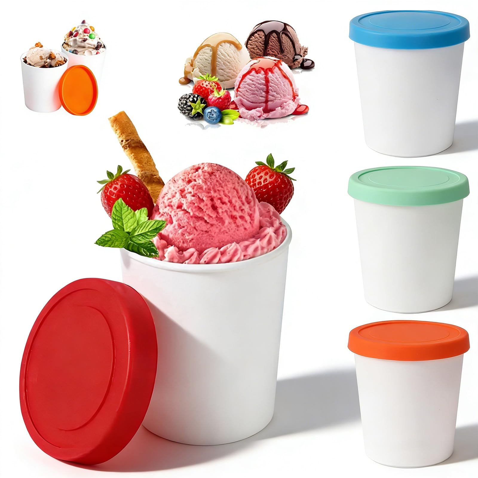 4er Eisbehälter Für Speiseeis,Eisbehälter Für Selbstgemachtes Eis Mit Decke | 250ml Wiederverwendbare Eis Behälter,Eisbehälter Für Selbstgemachtes Eis,Eisbehälter Für Eiscreme, Joghur