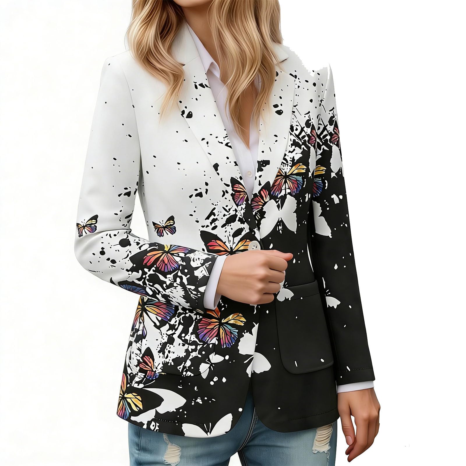 Blazer Mujer Estampado Casual, Americana Elegante con Solapa de Manga Larga, Chaqueta de Traje Cómoda y Moderna para Oficina, Citas y Uso Diario
