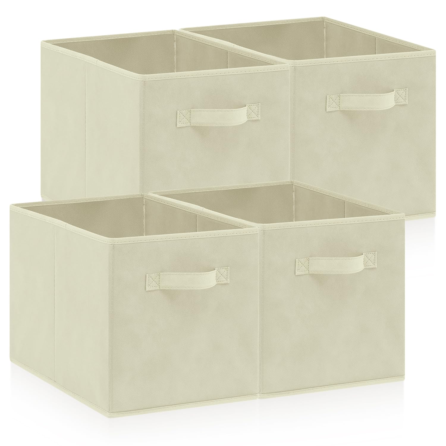 Hibtn Set of 4 Foldable Storage Box, 33 x 38 x 33 cm, Fabric with Handles Storage Cubes And Cloth Storage Organizer Drawer For Closet And Toys Storage, Beige โ image 1