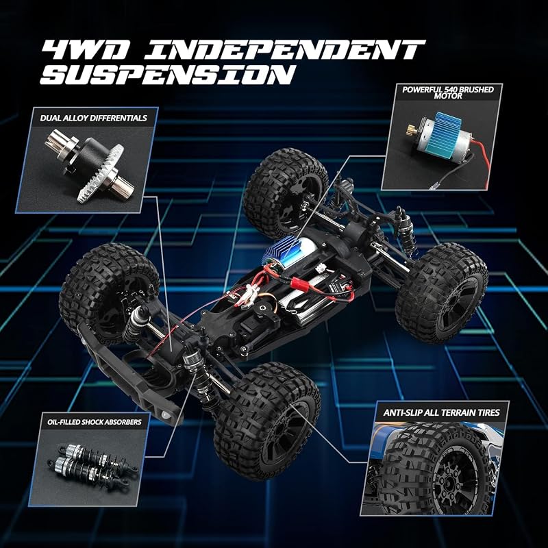 DEERC 9205E RC Autó 1:10 Távirányítós Terepjáró 48 km/h Sebességű 4WD Monster Truck Buggy 2 Akkumulátorral, 100m Hatótávolsággal