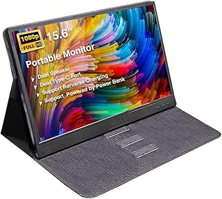 15.6’’ Full HD 1080P USB C and Mini HDMI Computer Gaming Display Monitor with Built-in Speaker and Smart Cover | Support Type C Reverse Charging | Laptop PC Mac Phone PS3 PS4 Xbox One Xbox Switch