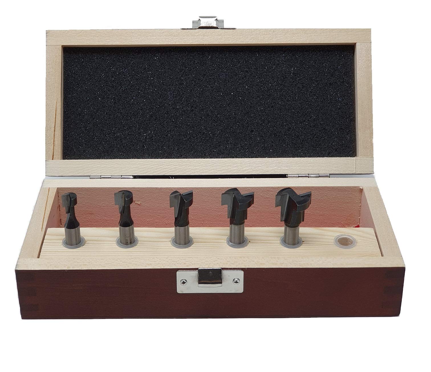 jjw-germany Lot de 5 fraises à rainurer HW HM en T dans coffret en bois pour vis hexagonales M5 M6 M8 M10 et M12