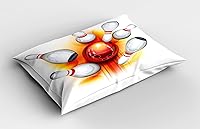 Vista 2 de Bolos decoraciones de fiesta funda de almohada por Ambesonne, bola roja con difusión Skittles vibrantes abstracta vibrante Arte, decorativo impreso