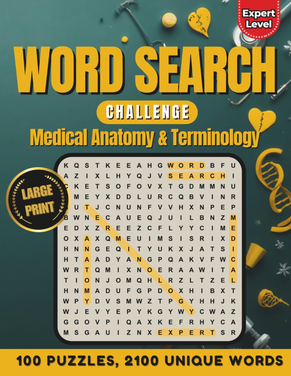 Word Search Challenge: Medical Anatomy & Terminology: 100 Puzzles & 2100 Words | Large Print Word Finds for Seniors