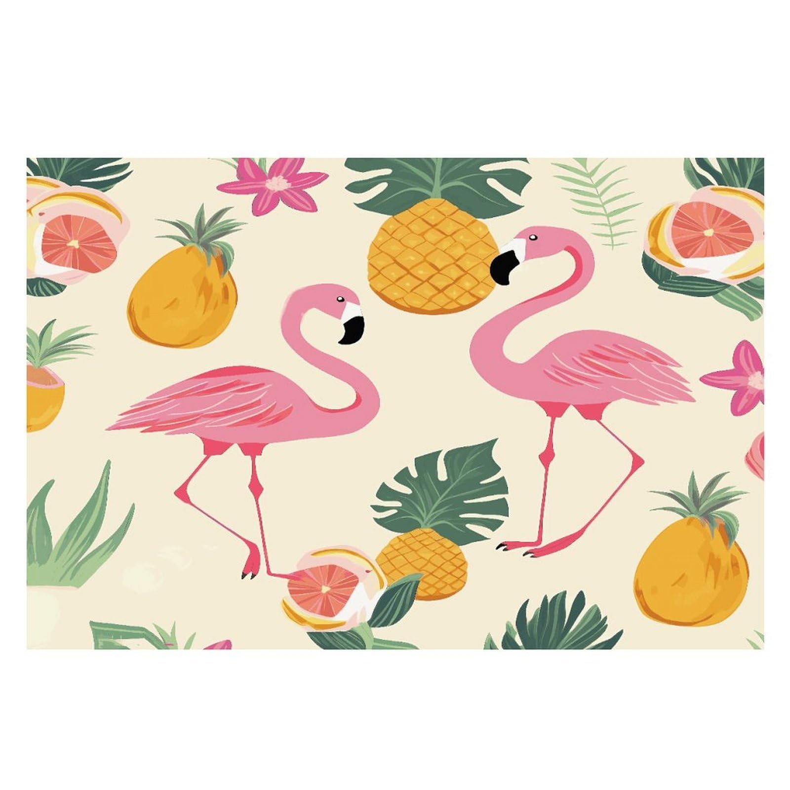 Flamingos and Pineapples Placemats Heat-Resistant Washable Place Mats Anti Slip Dining Table Place Mats Wipeable Dining Table Mats Kitchen Decoration Placemats 17.7’’×11.8’’
