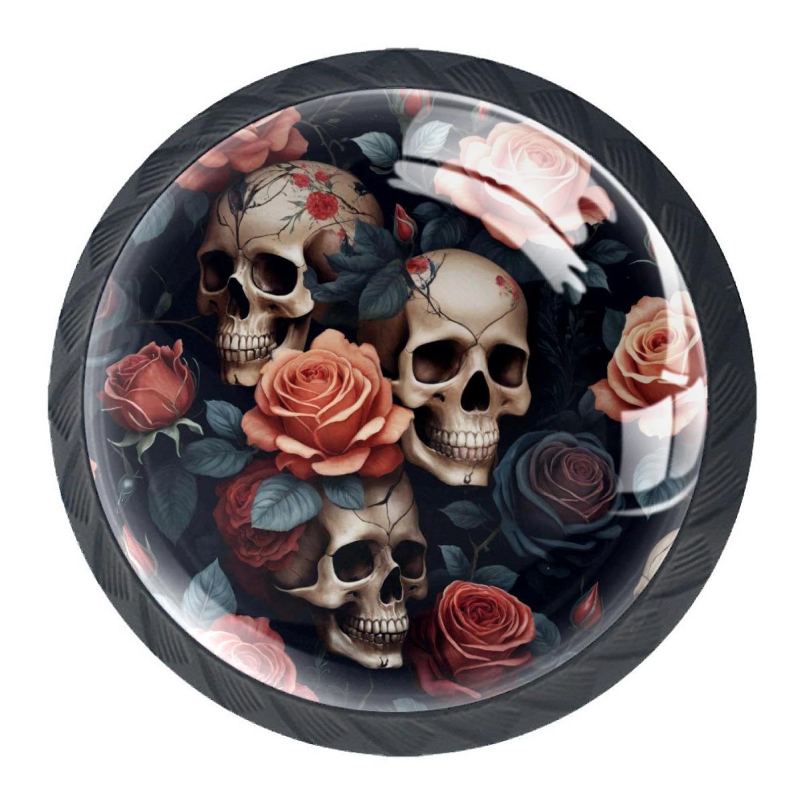 Luoweisi Multi 18 4 Pcs Round Cabinet Knobs, Black Drawer Knobs, Skull Rose Kitchen Hardware Cupboard Knob, Single Hole Handle With Screws For Home Decorating Cupboard Wardrobe Door