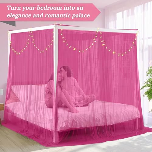 Vista 44 de South to East Toldo de cama de princesa para niñas con estrellas brillantes, toldo rosa para habitación de niñas, cortinas de techo para camas Rosa