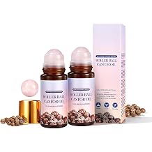 Roller Ball Castor Oil with Rose Quartz Roller, Cold-Pressed Pure Castor Oil Roll On for Face, Body and Neck, Moisturizing and Nourishing for Skin 2PCS