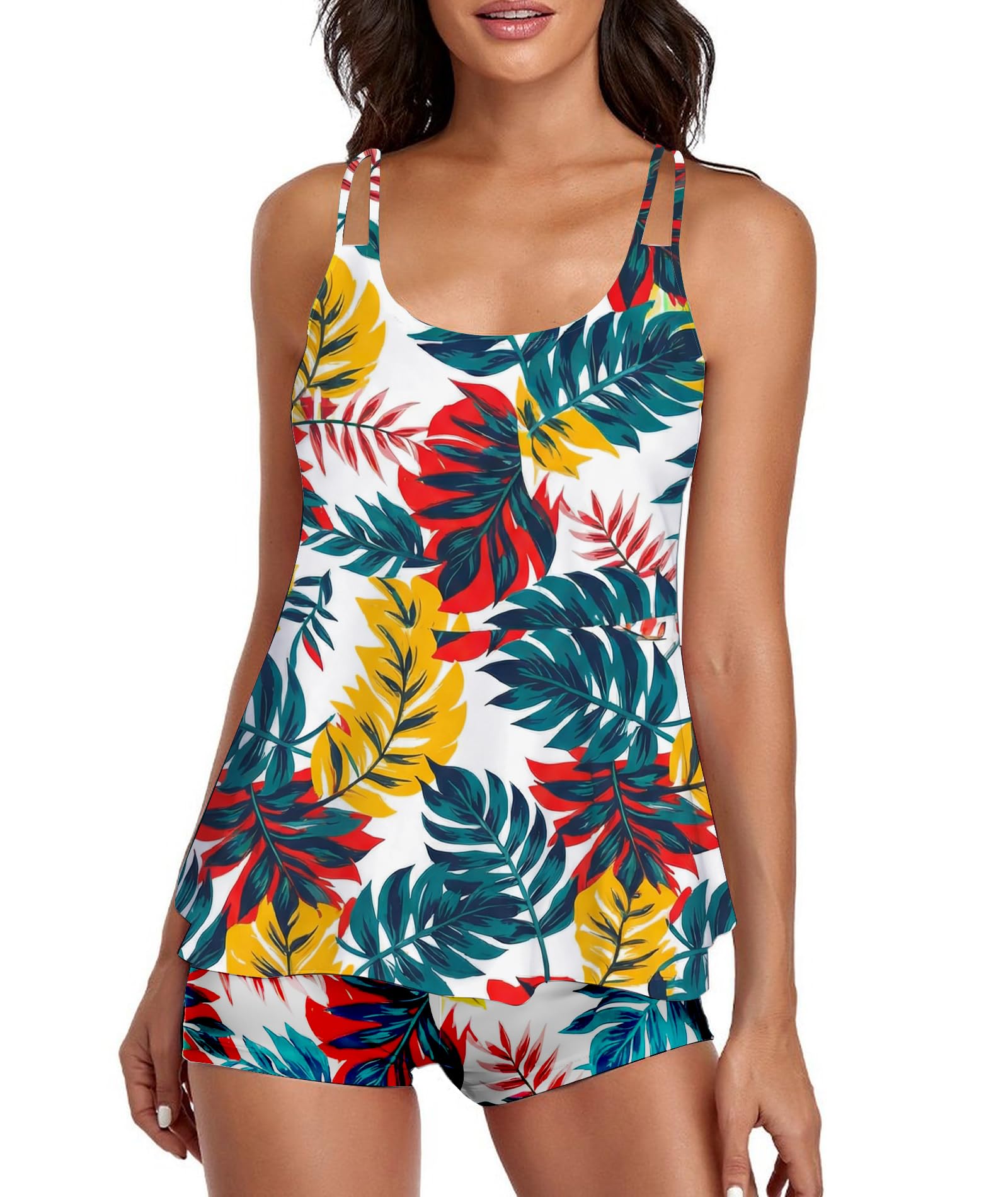Urchics 2026 Women Two Piece Tankini Swimsuit Tummy Control Plus Size Long Torso Top and High Waisted Boyshorts Bathing Suits