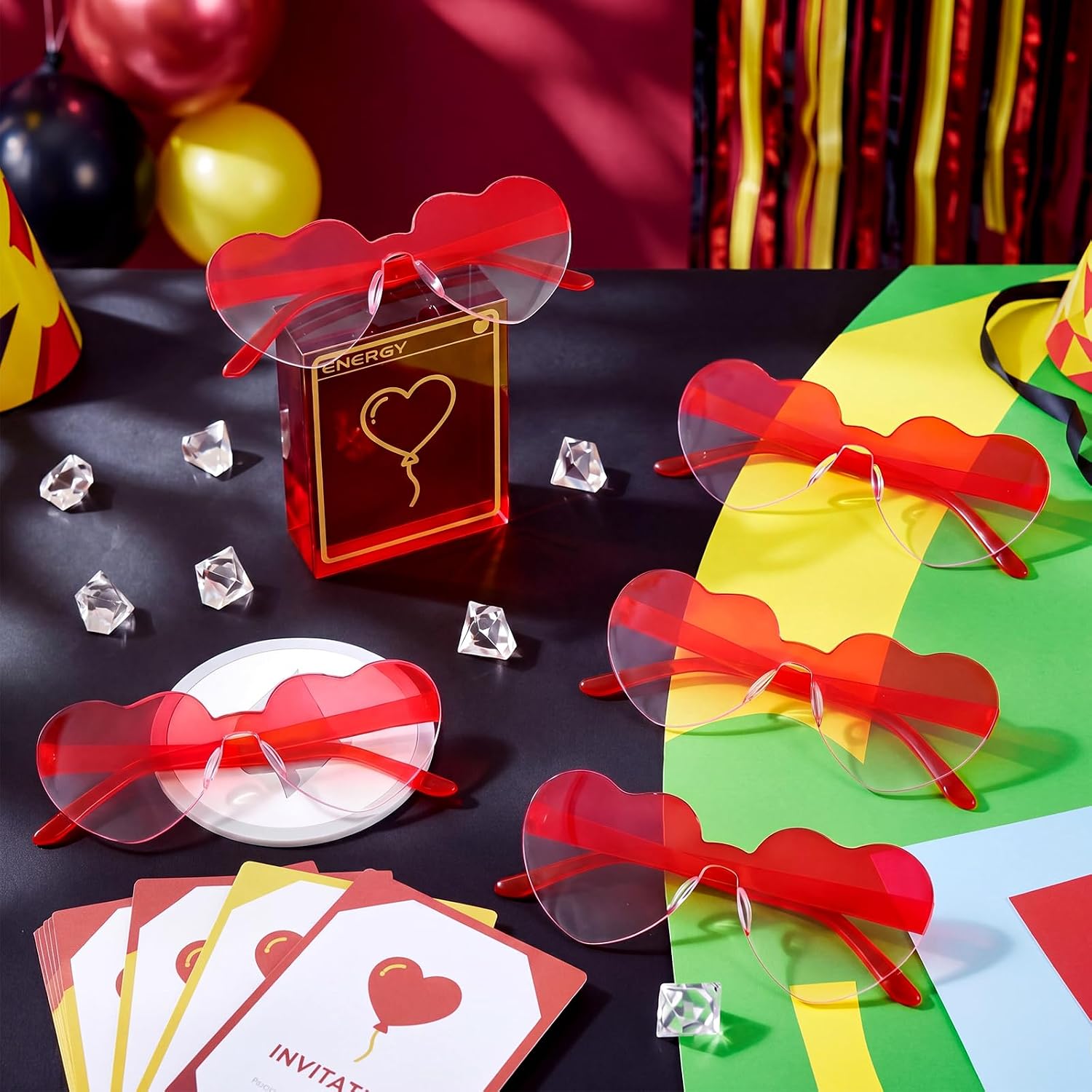 Chumia 12 Pcs Cartoon Animation Party Favors Red and White Heart Glasses Cartoon Animation Themed Birthday Party Decorations Goodie Bags Stuffers Gift