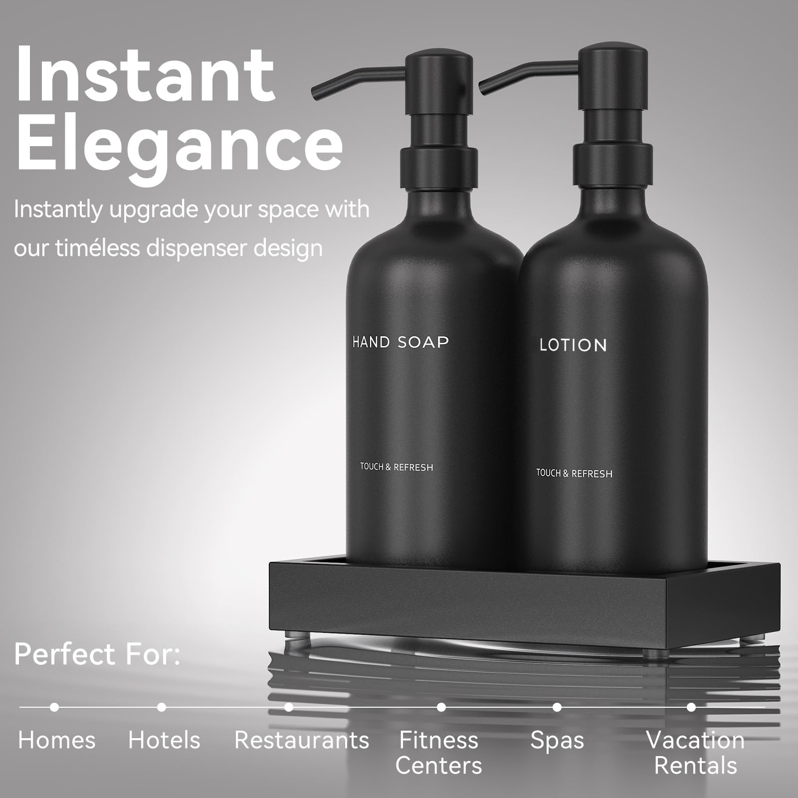 Set di dispenser per sapone da cucina con vassoio, lozione per sapone (nero)
