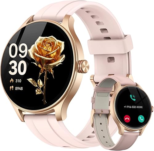 Fitpolo Smart Watch for Women Android iPhone, 1.27'' HD Fitness Tracker with Bluetooth Call & Answer, IP68 Waterproof, Heart Rate/SpO2/Sleep Monitor, Built-in AI Voice, 105+ Sports Modes (Pink)