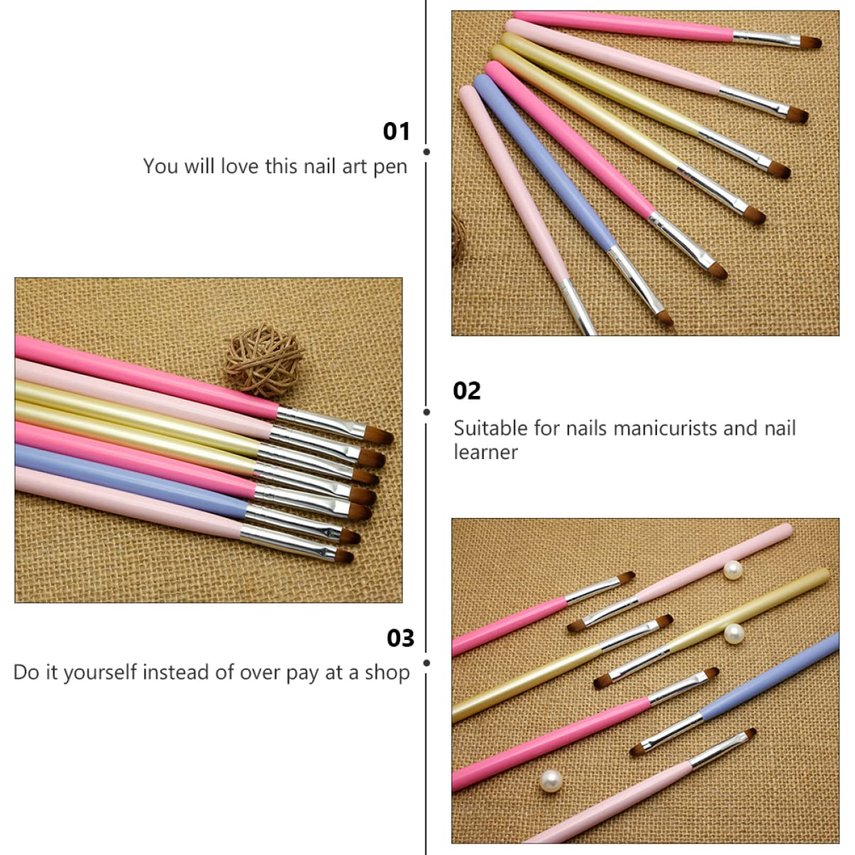 FRCOLOR 32pezzi Pennelli Per Nail Art Con Manici Ergonomici e Bristle Resistenti Per Estensioni e Decorazioni Unghie Per Uso Professionale e Personale