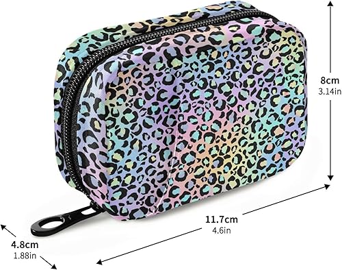 Miniatura 3 de Pfrewn Estuche organizador de píldoras, diseño de leopardo con manchas de neón, degradado, pastillero de viaje con cremallera para 7 días, portátil,