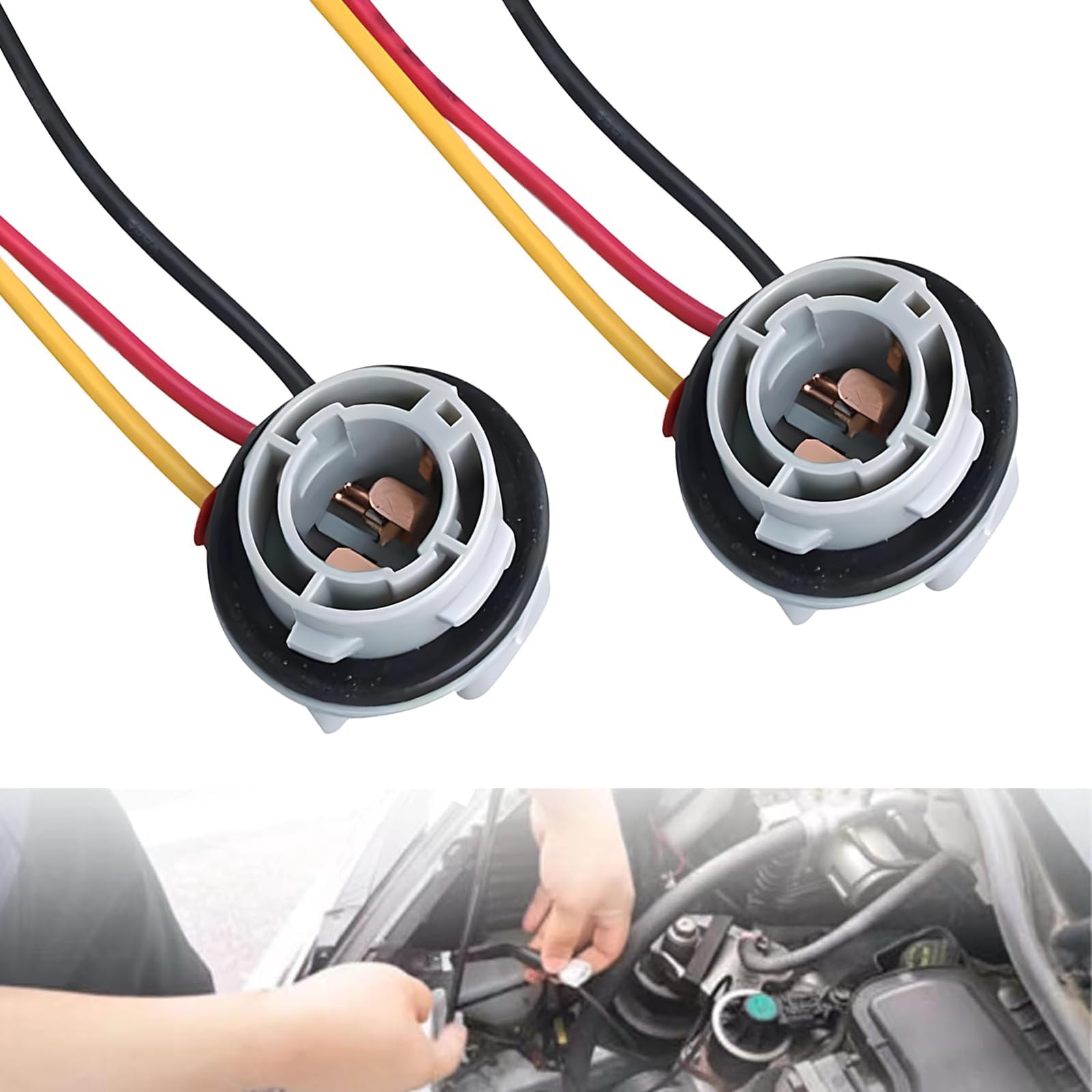 2 PCS 1157 Car LED Light Bulb Socket, 180 Degrees Waterproof Round Vehicle Signal Light Socket with Line, Universal Automotive Socket Wiring Harness Accessories for Truck SUV Car (Gray)