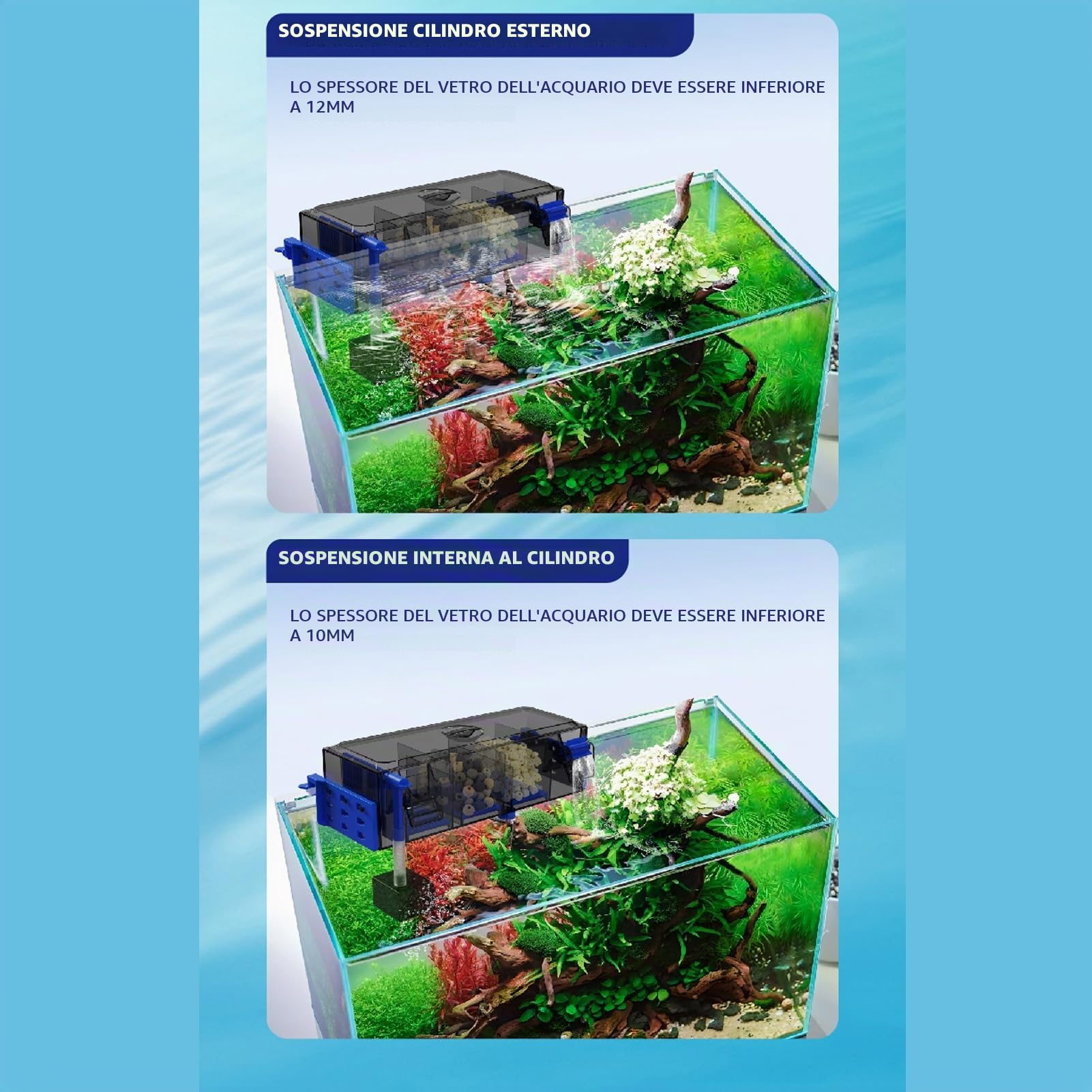 Filtro per Acquario Ultra Silenzioso 30 Db Filtro a Cascata per Acquari Sistema di Filtraggio e Ossigenazione Sospensione Doppia Faccia per Pulire L'acquario
