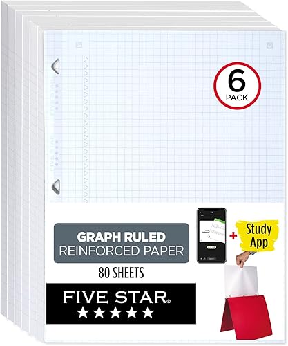Miniatura 8 de Five Star Papel de hojas sueltas + aplicación de estudio, paquete de 3, papel para cuaderno, papel gráfico, papel de relleno reforzado, combate