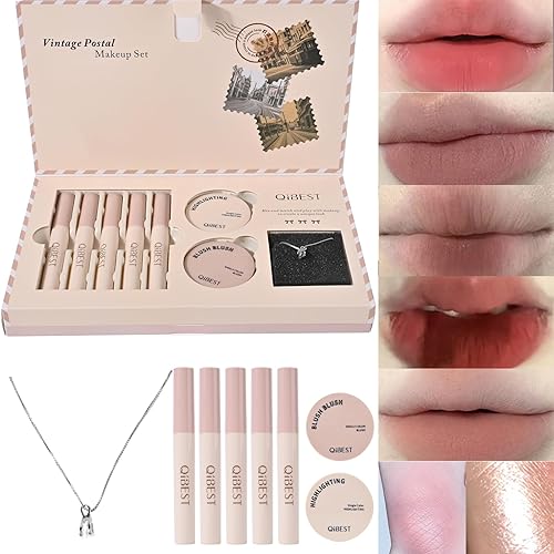 Regalo de Navidad para mujer, juego de 8 cajas de regalo que incluye lápiz labial mate, rubor, resaltador y collar, fácil de crear diferentes
