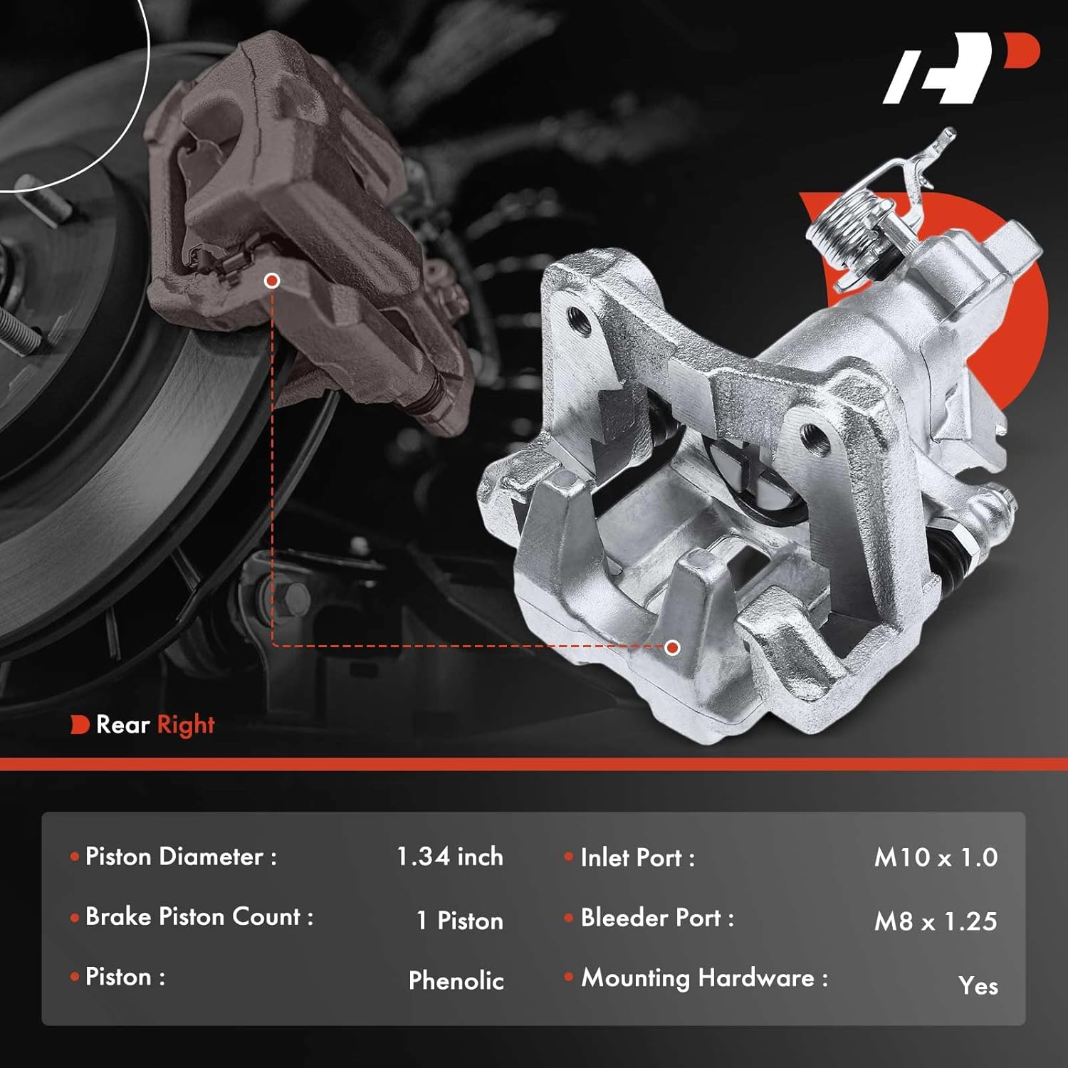 A-Premium Disc Brake Caliper Assembly with Bracket Compatible with Select Suzuki Models - Kizashi 2010 2011 2012 2013, L4 2.4L - Rear Right Passenger Side