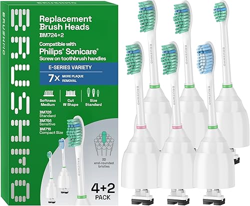 Brushmo Cabezales de cepillo de dientes de repuesto compatibles con Sonicare e-Series paquete económico (4 + 2).