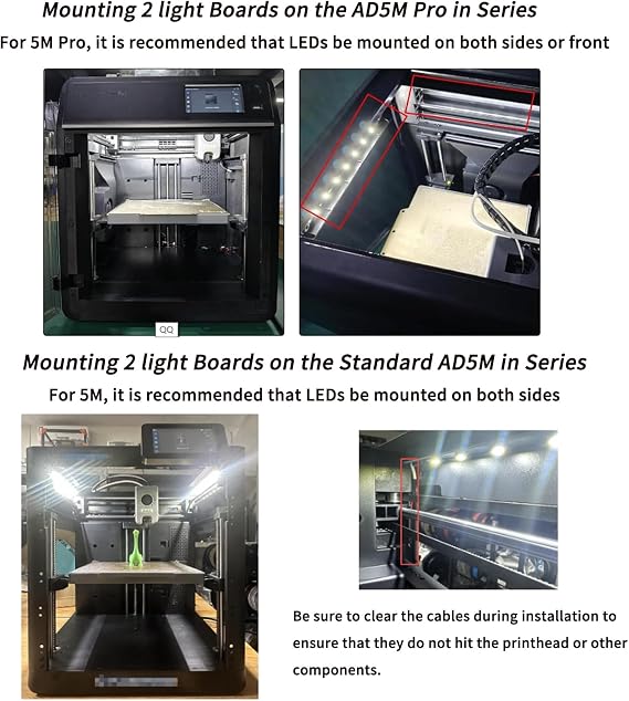 24V LED Light Board Kit(2Pcs) for Flashfoge AD5X/ 5M/ 5M Pro: White Lamp Bead High Brightness Lighting Strip Replacement - Increased AD5M Chamber Illumination 3D Printer Accessories