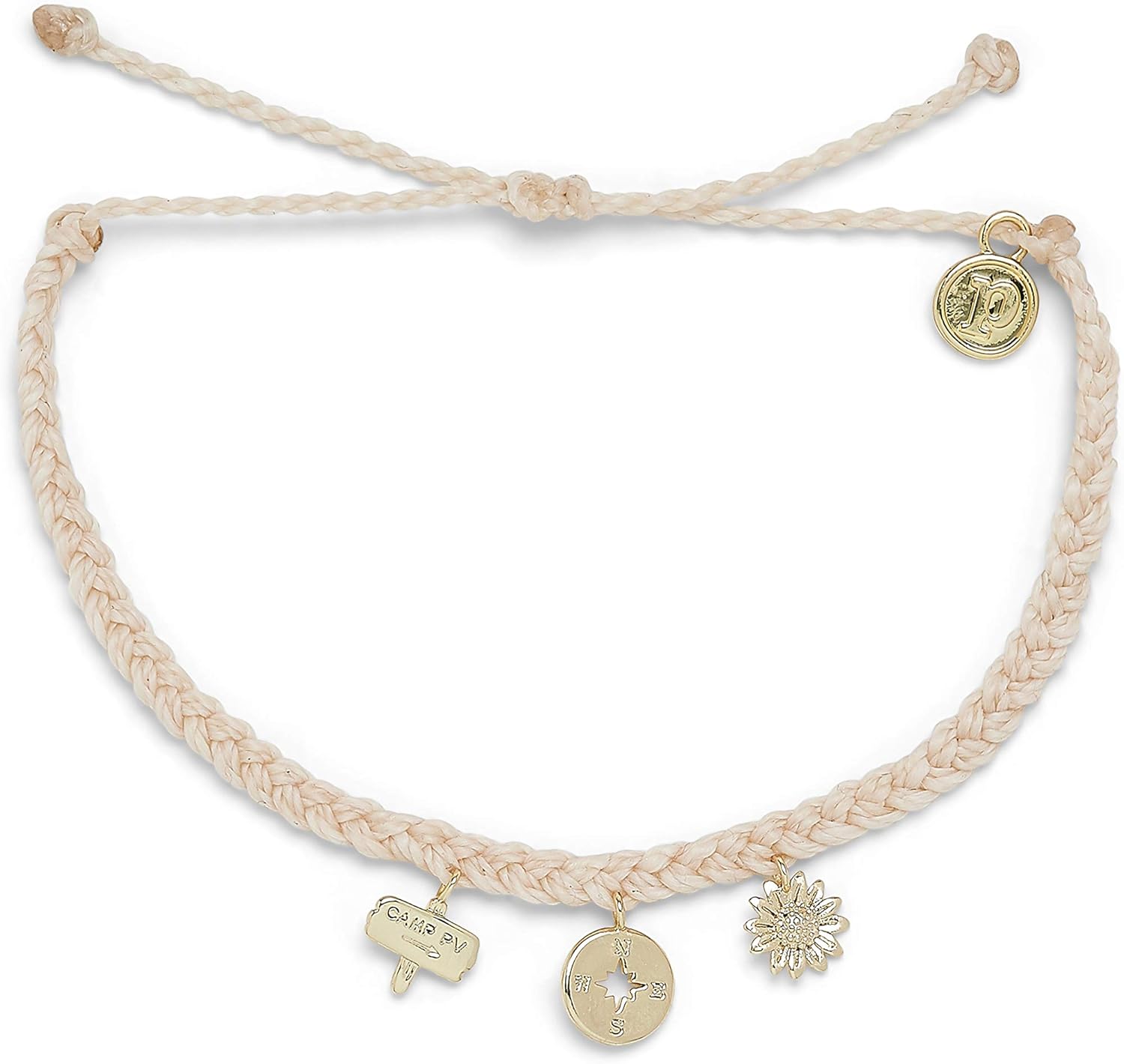Pura Vida Silver or Gold Happy Camper Bracelet - 100% Waterproof, Adjustable Band - Brand Charm
