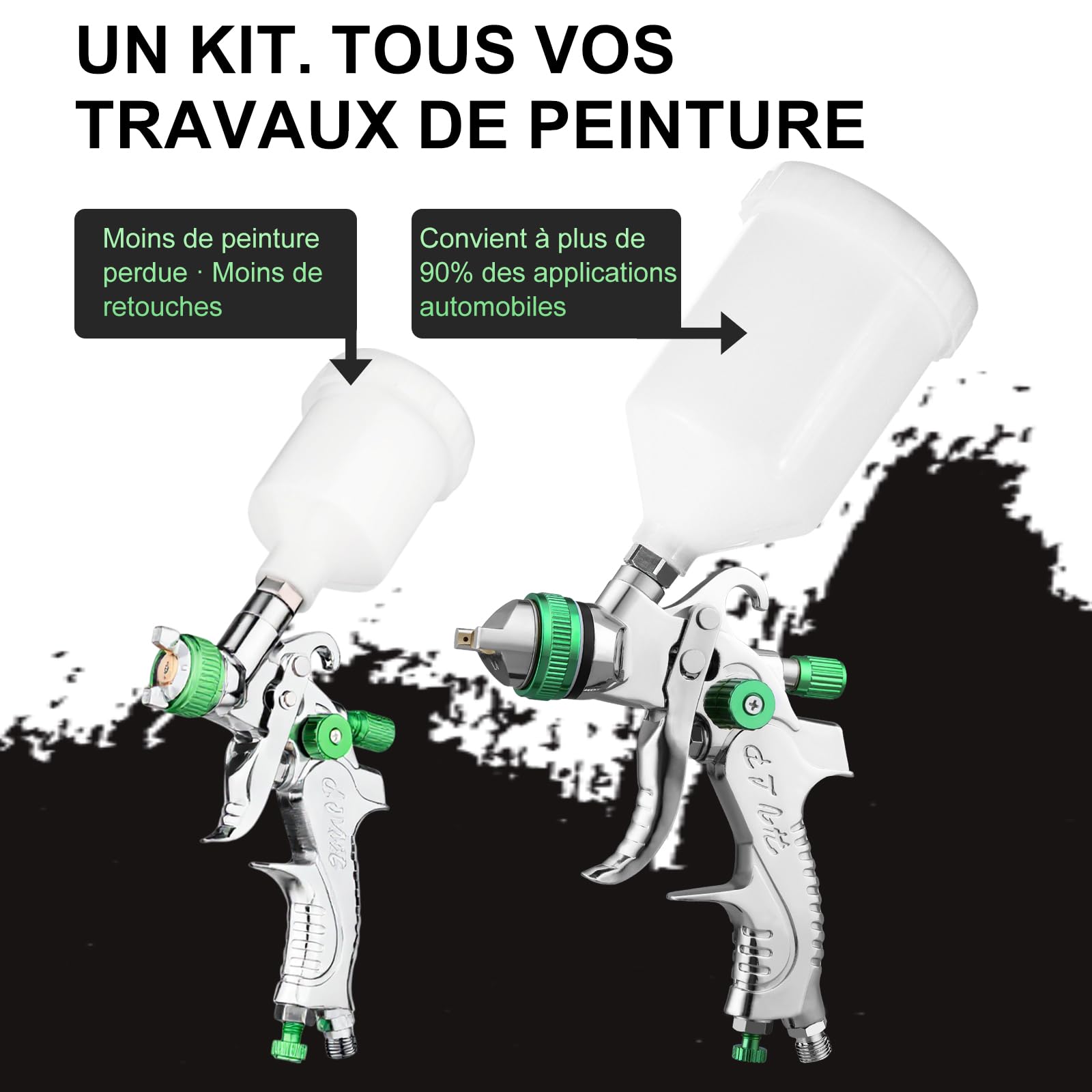 2 HVLP Pistolets de Peinture à Air Pistolets Automatiques de 1,0 mm Et 1,4/1,7 mm avec RéGulateur d'air, Pistolets de Peinture Automobile de Qualité Professionnelle pour La Peinture de Voiture