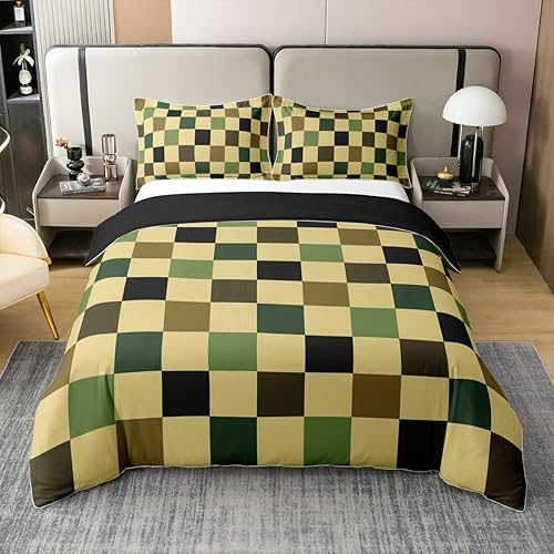 Miniatura 9 de Juego de ropa de cama a cuadros para adolescentes, mujeres, hombres, rosa, negro, a cuadros, 100% algodón, tamaño matrimonial, para niños y niñas,