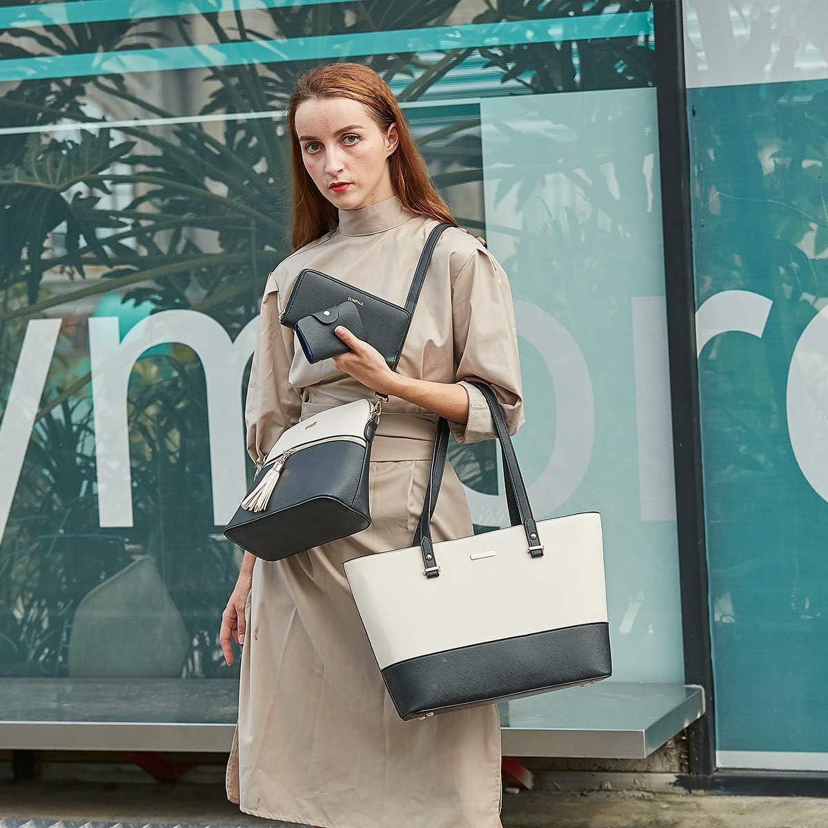 Women Fashion Handbags Wallet Tote Bag Shoulder Bag Top Handle Satchel Purse Set 4pcs - Image 3