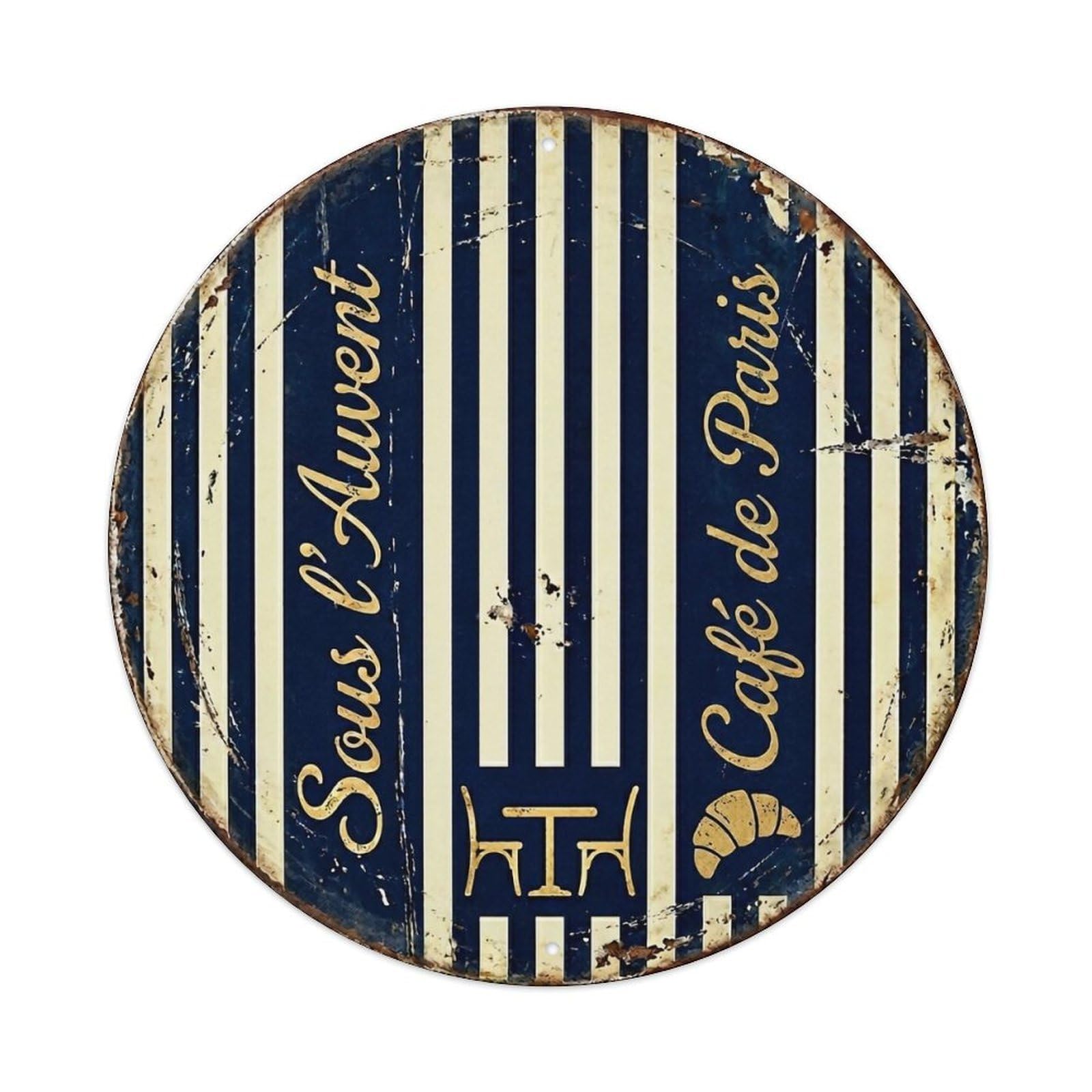 Striped Awning Lounge Cafe_3 Metal Tin Sign Plaque Wall Decor for Cafe, Club, Garden Round Metal Poster 8x8Inch