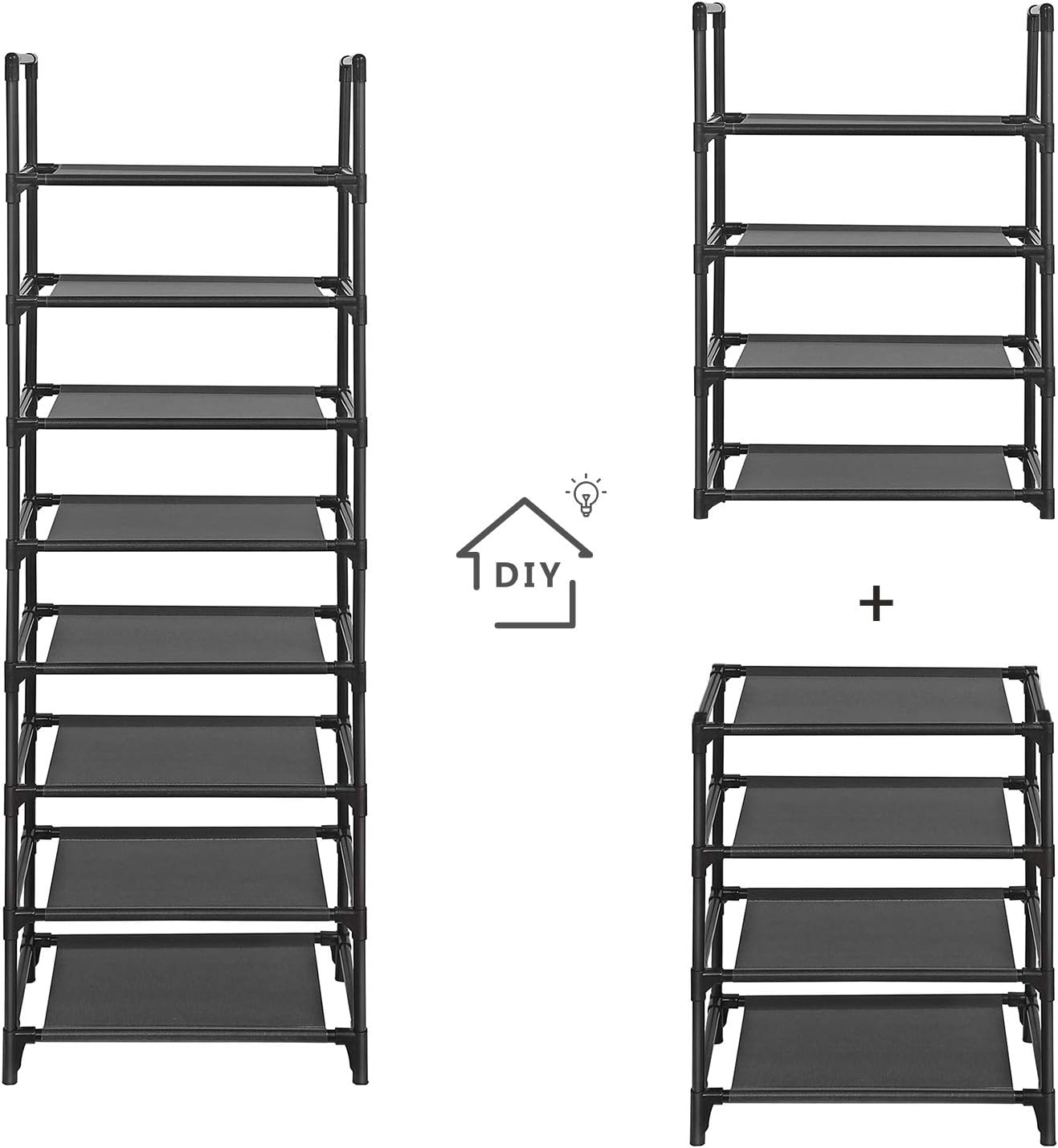 SONGMICS シューズラック 8段 靴棚 下駄箱 省スペース 分割可玄関すっきり 奥行スリム28cm 玄関に靴を効率収納 収納目安16-20足 LSR24BK