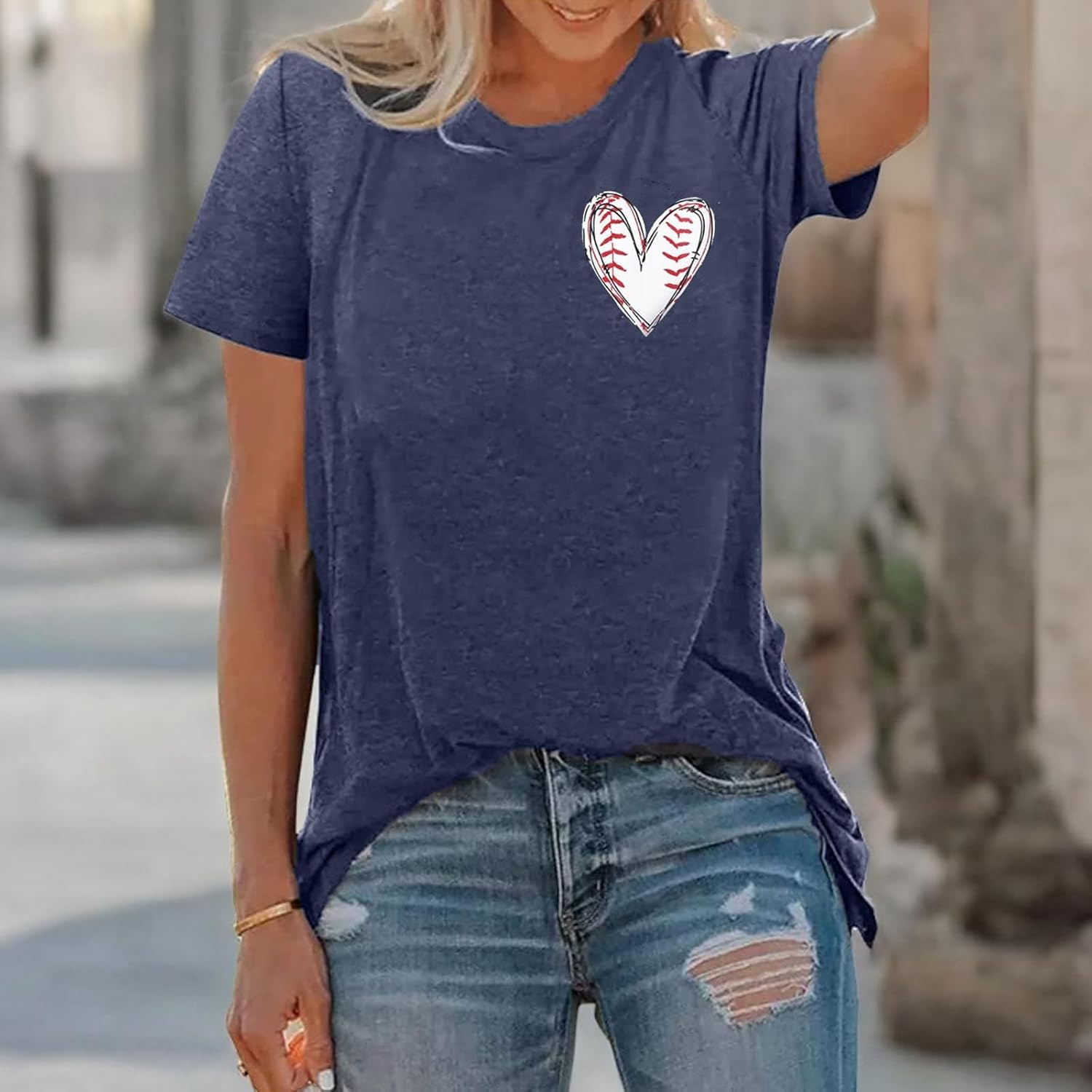 MOUSYA Baseball Mom Shirt Women Oversized Baseball Shirts Gameday Baseball Casual Short Sleeve Shirts - Image 2