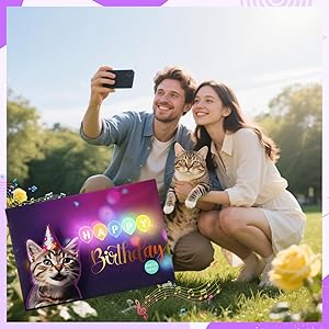 APOTODITO Birthday Cards, Cat Birthday Card with Lights and Music, Funny Gifts for Women Men Cat Lovers Mom or Dad
