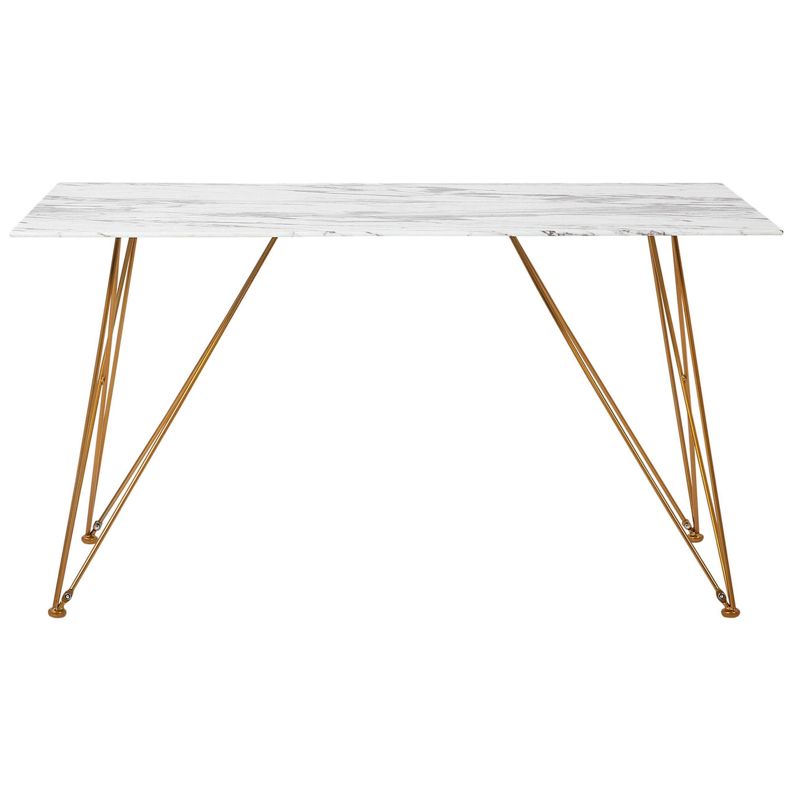Tavolo con Piano Effetto Marmo Nero in Vetro Gambe Oro 140 x 80 cm