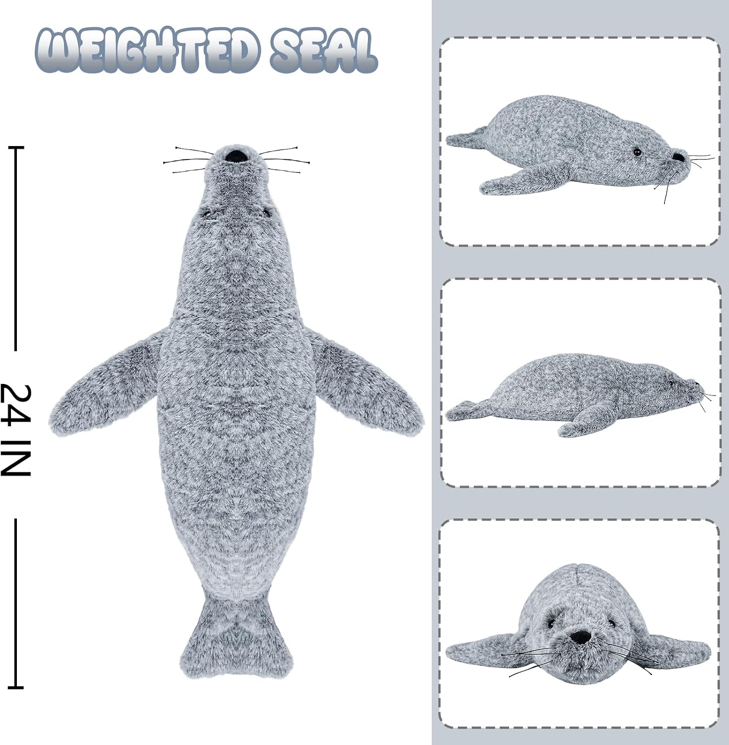 4lbs Weighted Seal Stuffed Animals, 24 Inch Seal Plush, for Birthday Kids Seal Gift Party Decors Birthday Christmas (Seal) image 2