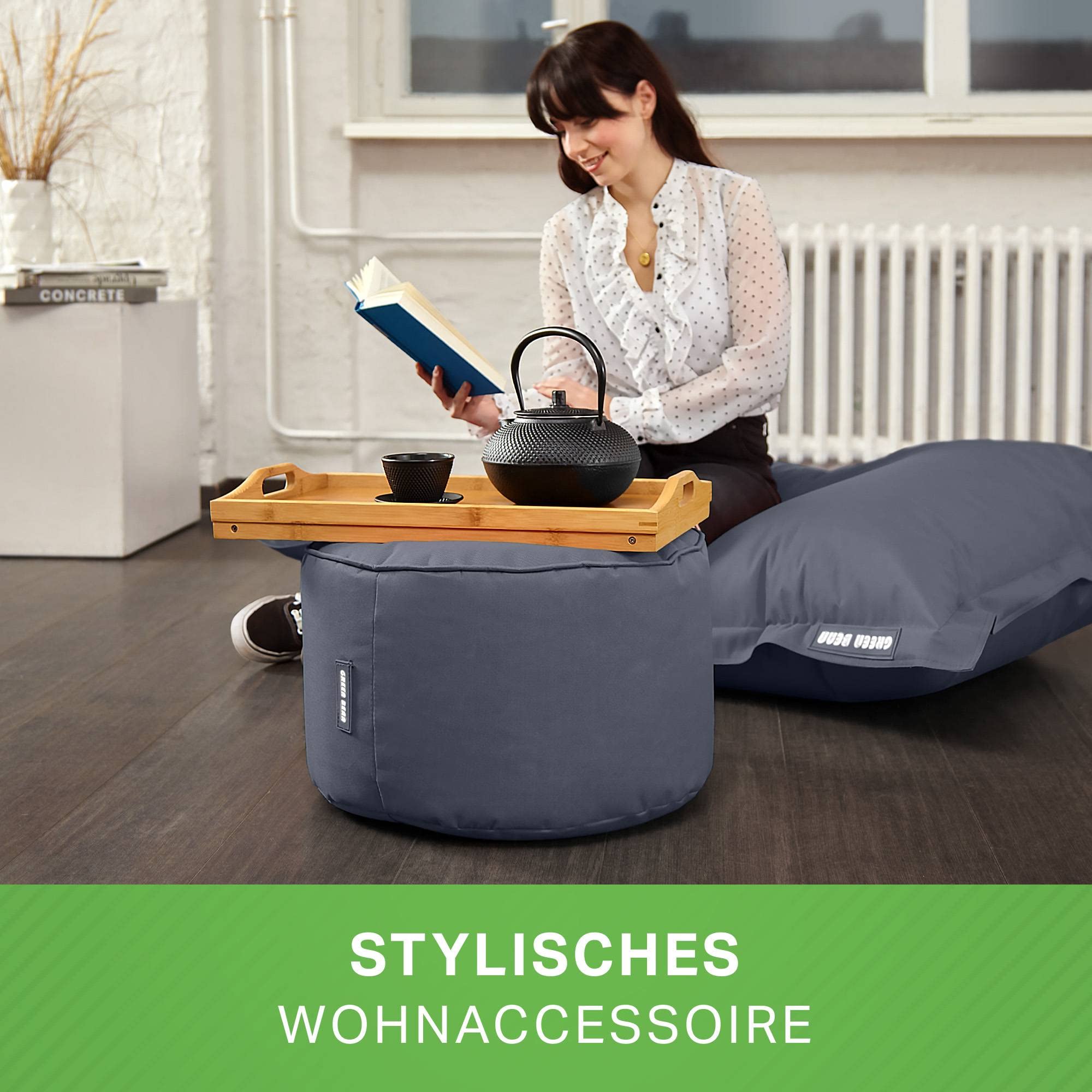 Green Bean© Pouf-Tabouret 25x45cm avec Remplissage de Perles EPS - Coussin pour Pieds Pouf Chaise - Coussin Sol pour Enfants & Adultes - Repose-Pieds Coussin Siège Gris Acier