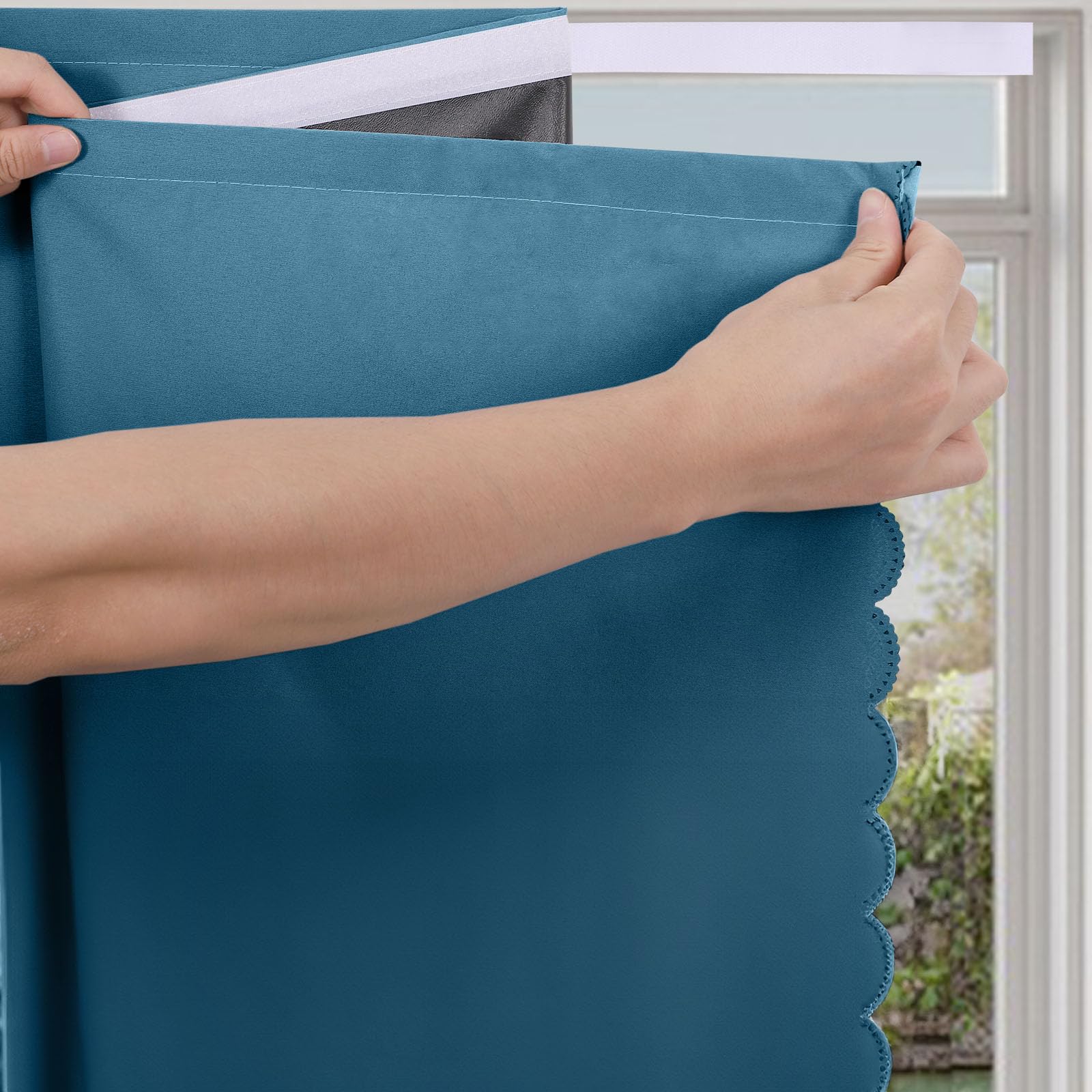 Maritown Blackout Curtains Stick on Blackout Blinds self Adhesive Temporary Black out Blinds for Windows Thermal Lnsulated No Drill Blinds for Nursery,Bedroom,Travel (Blue, 120W x 120H cm)