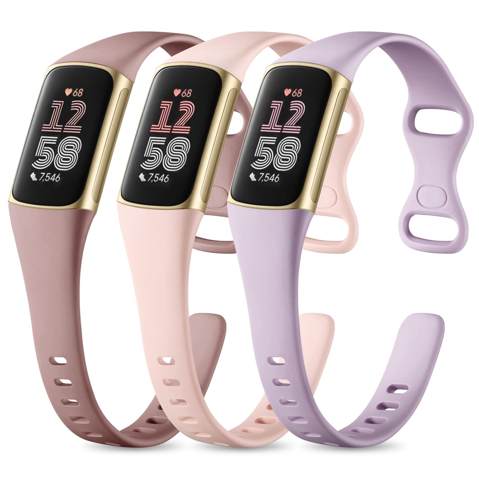 CeMiKa Silicone Slim Strap Compatible with Fitbit Charge 5/6, Soft Breathable Sport Bands