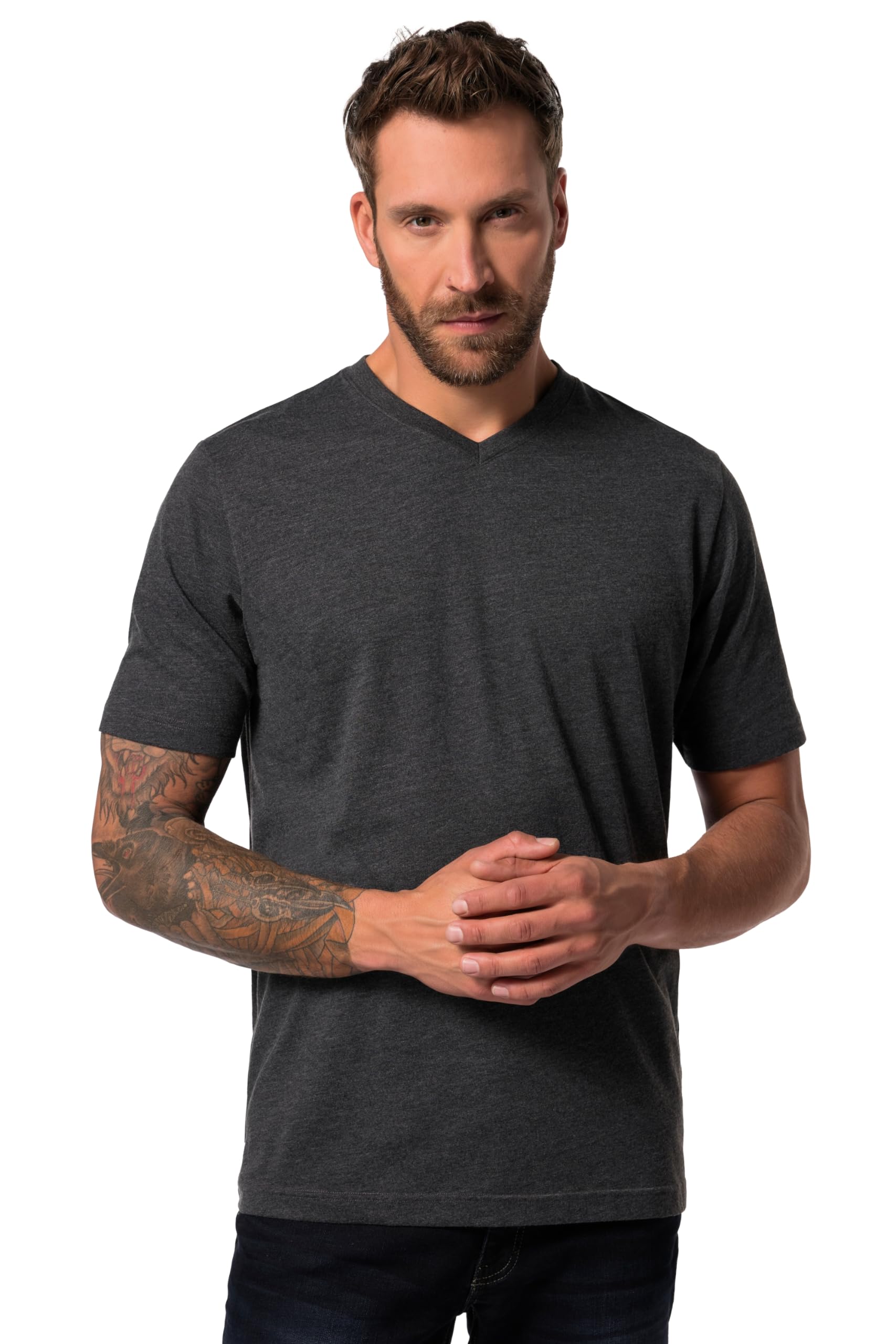 JP 1880, Mens Plus Size V Shirt, Anthracite Mixture, 3XL