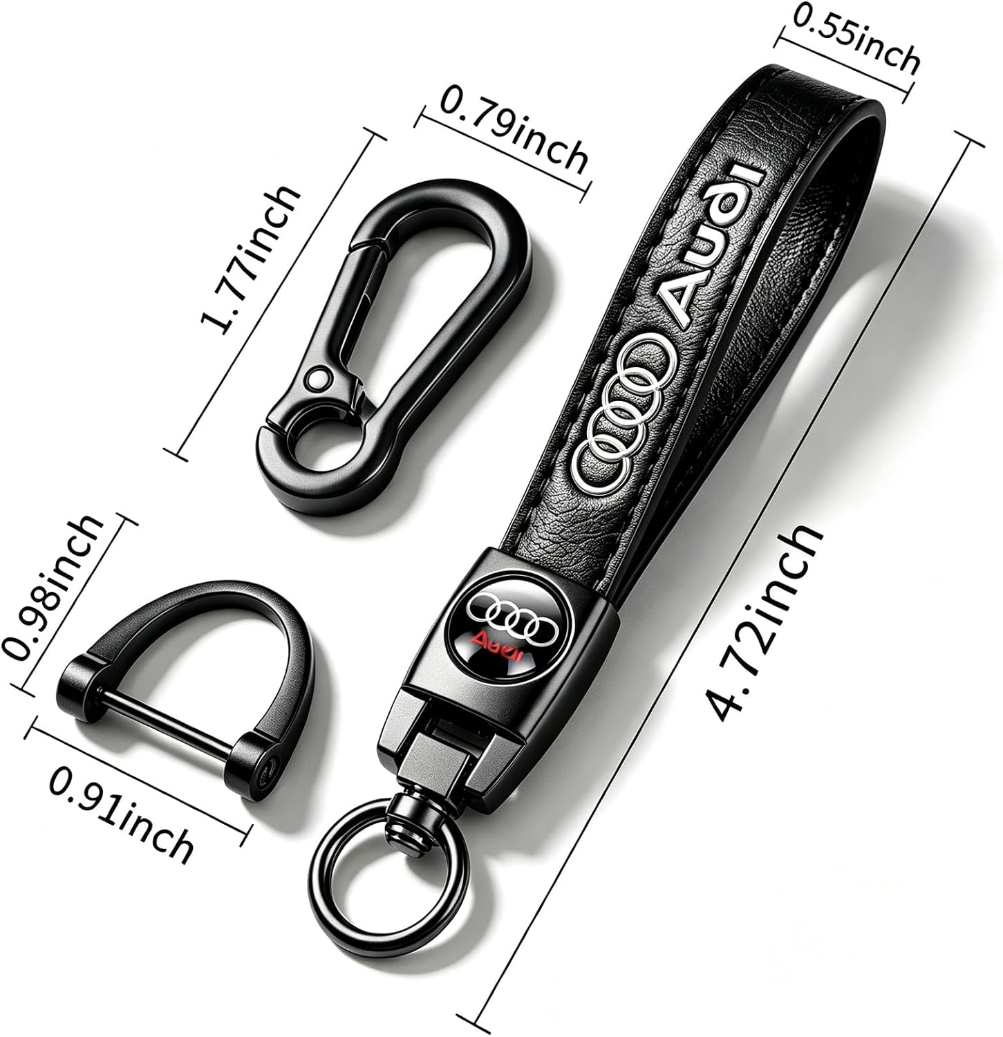 Genuine Leather Car Keychain for Audi Key Chain for Men and Women Family Present Key Ring Accessories(Black)